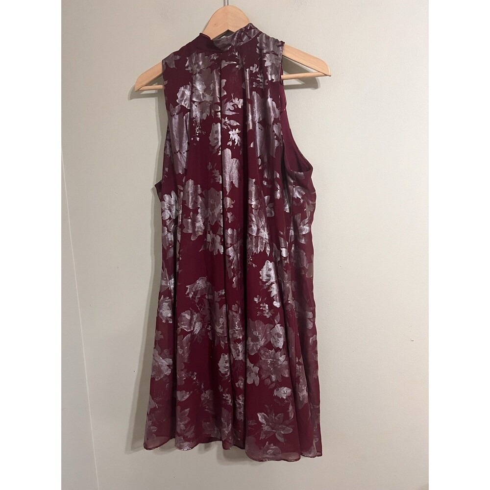 Women's  Robbie Bee Petite Floral Metallic Mock-Neck A-Line Dress Size 14 - Picture 3 of 9